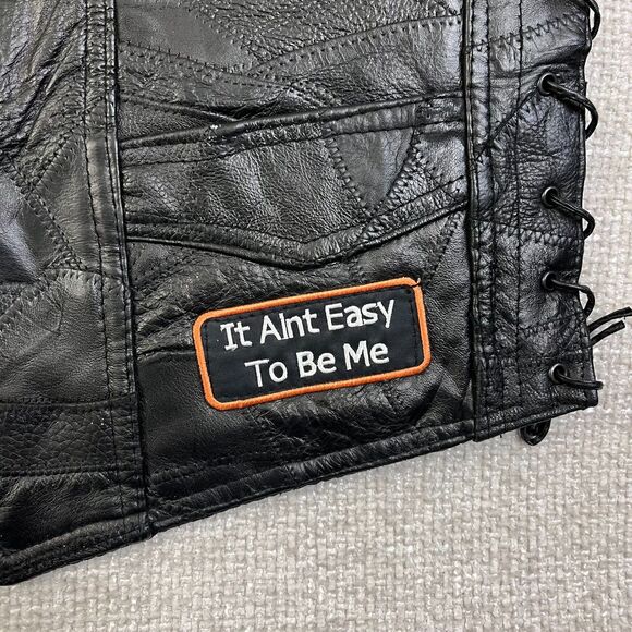 Diamond Plate Leather Vest Motorcycle Women’s Medium Black Embroidered Patches - Picture 11 of 13